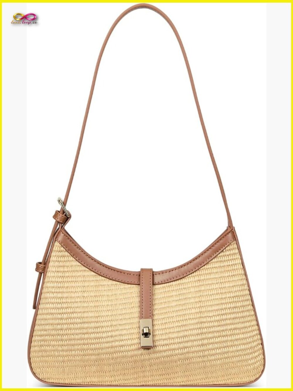Crescent Hobo Shoulder Bag Crossbody Purse Straw Weave Vegan Leather Adjustable